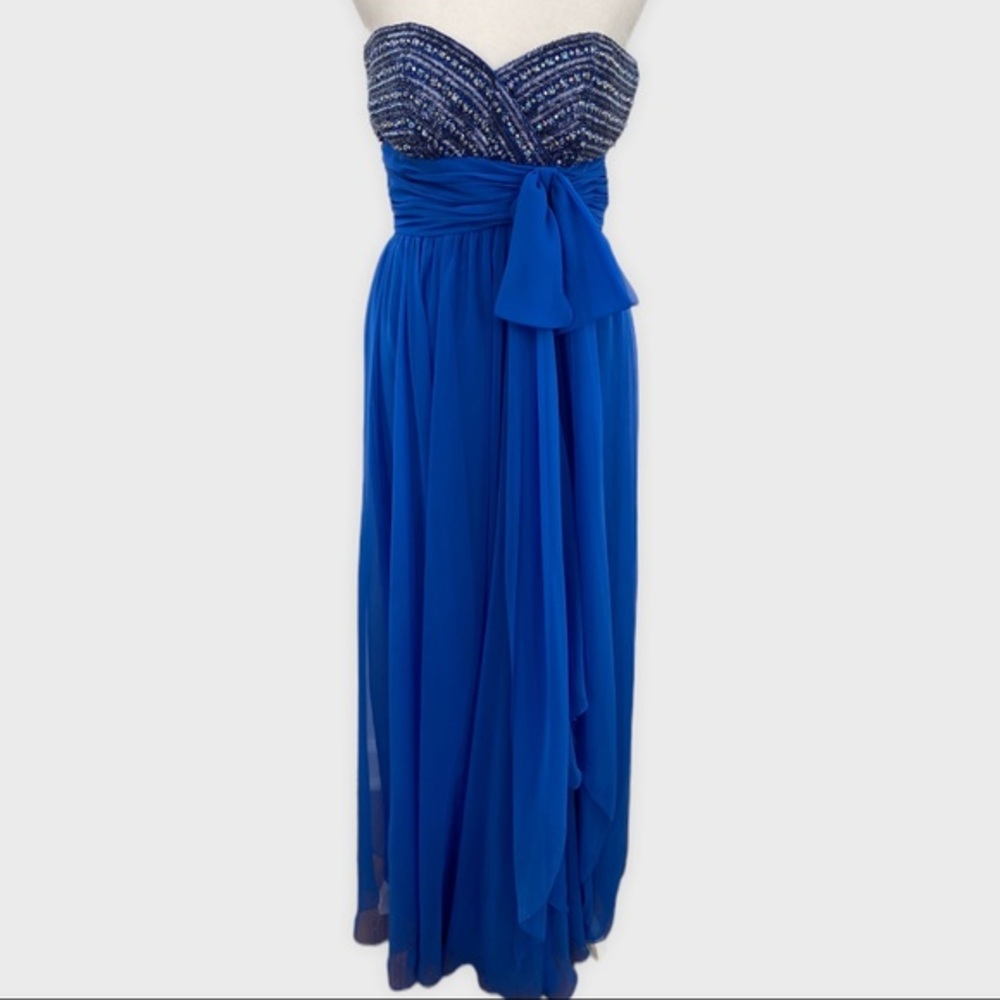 Vintage Deadstock Victoria Royal Ltd Blue Crystal Embellished Strapless Gown NWT